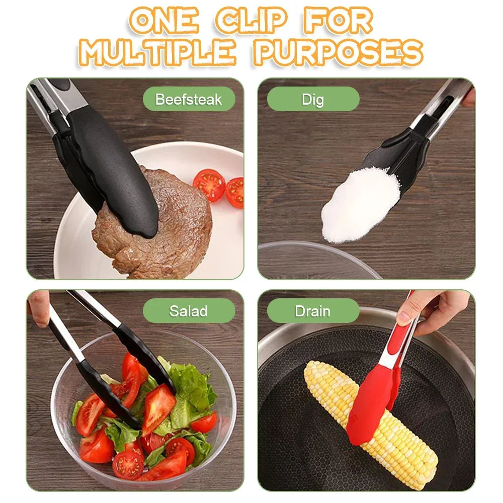 Silicone BBQ Grilling Tongs Kitchen Cooking