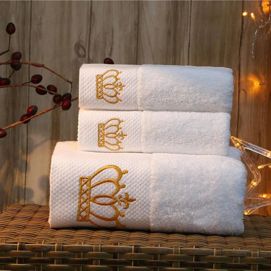 Bath Towel Embroidered Crown White Hotel Towels | Yazijico™