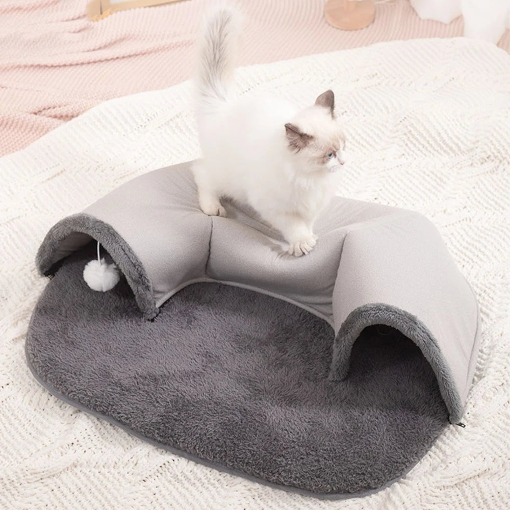 Cat Tunnel Bed for Pets Cats 2-in-1 Cat Bed Play Tunnel | Yazijico™ 