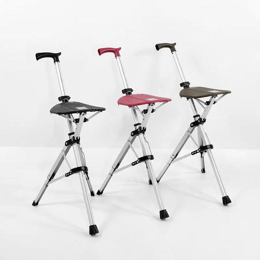 Elderly Crutch Stool with Seat Board Walking Stick