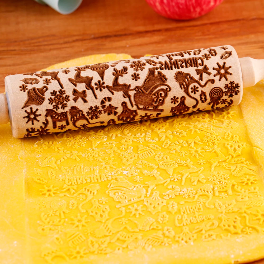 Wooden Christmas Embossed Rolling Pin For Pastry Baking | Yazijico™ 