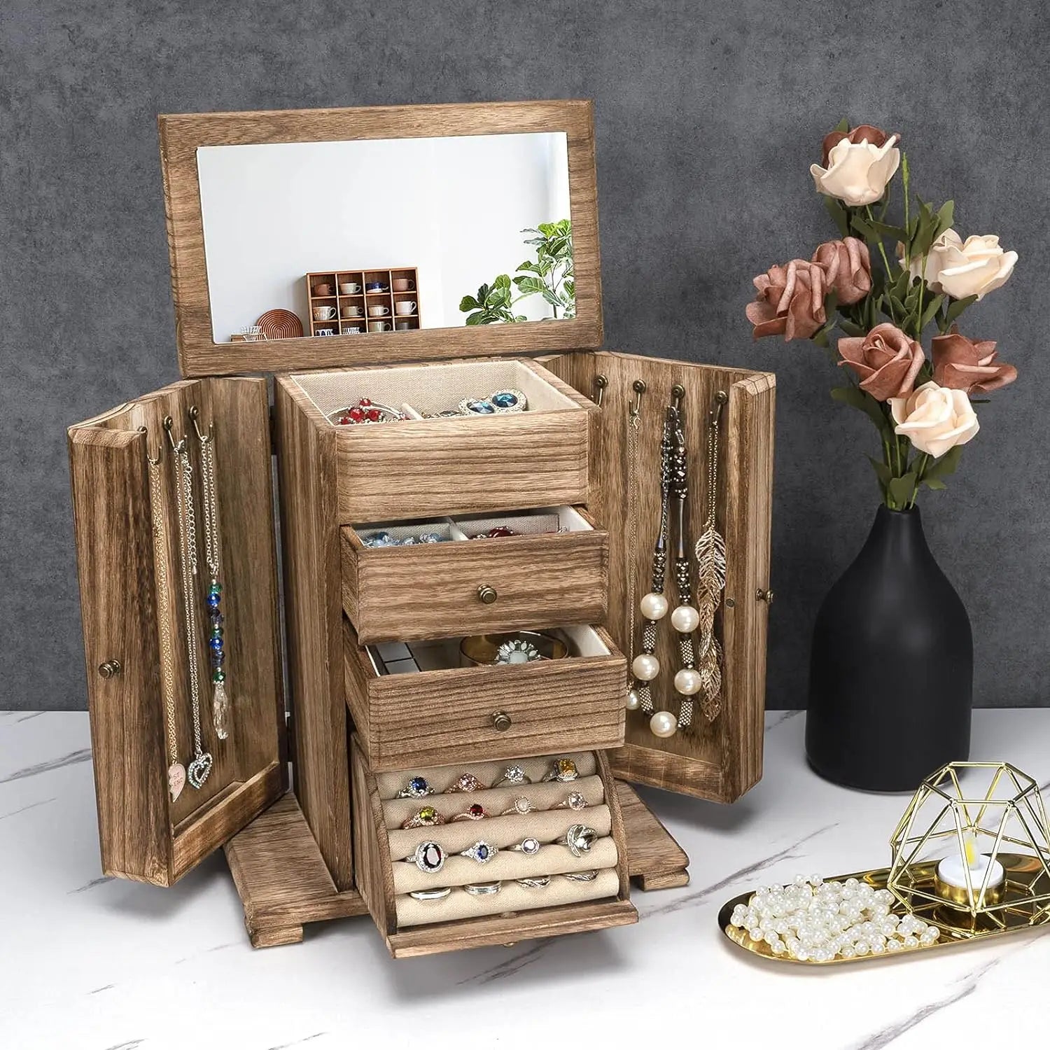 Yazijico™ Rustic Wooden Jewelry Boxes & Organizers - Yazijico™ 