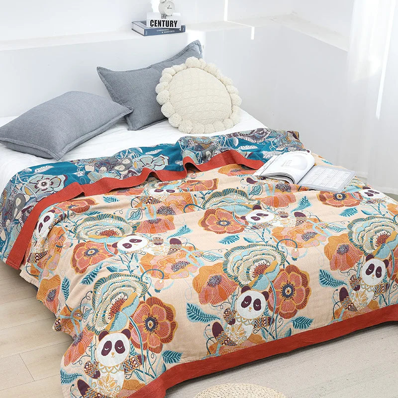 Japanese cotton blankets and throws gauze flowers sofa towel summer  | Yazijico™