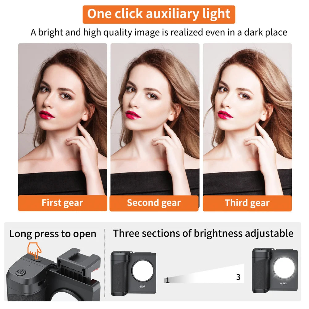 Phone Grip CapGrip Handheld Selfie Booster Bluetooth Remote Control Shutter with Fill Light Lamp for Android iPhone