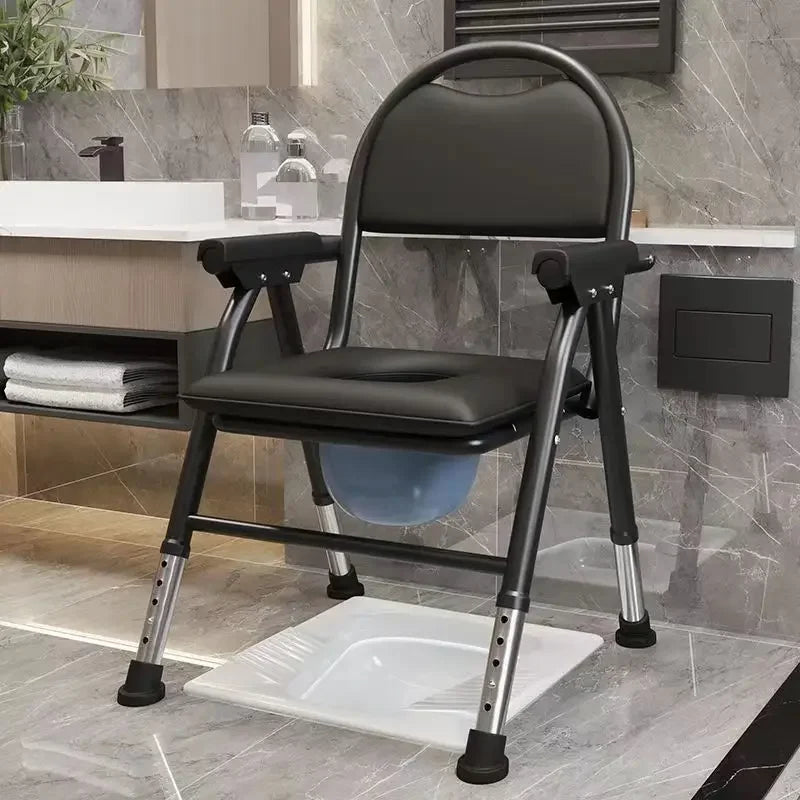 Foldable Toilet Seat Chair Adjustable Soft Adult Commode Portable Heavy Duty For Elderly Pregnant Removable No-Slip Feet