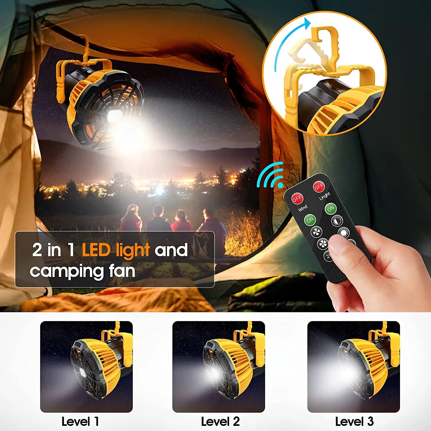 Yazijico™ Camping Fan Light with Remote Control - Yazijico™ 