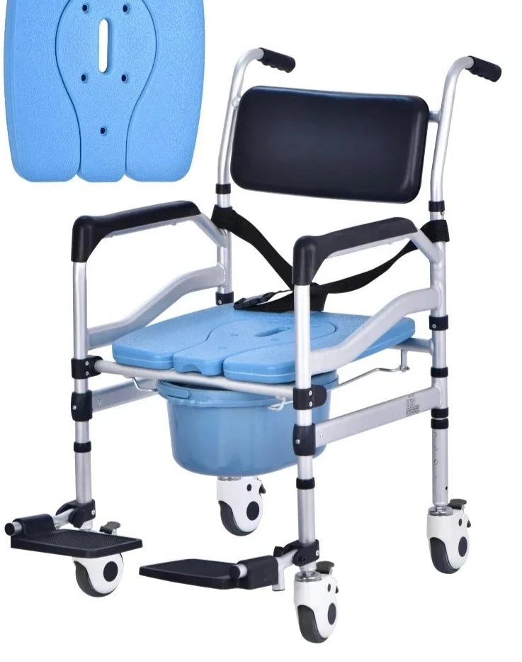 Toilet Chair Hand Pushed Elderly Bathroom Mobile Lavatory Seat For Disabled Patients Adjustable Height Washroom