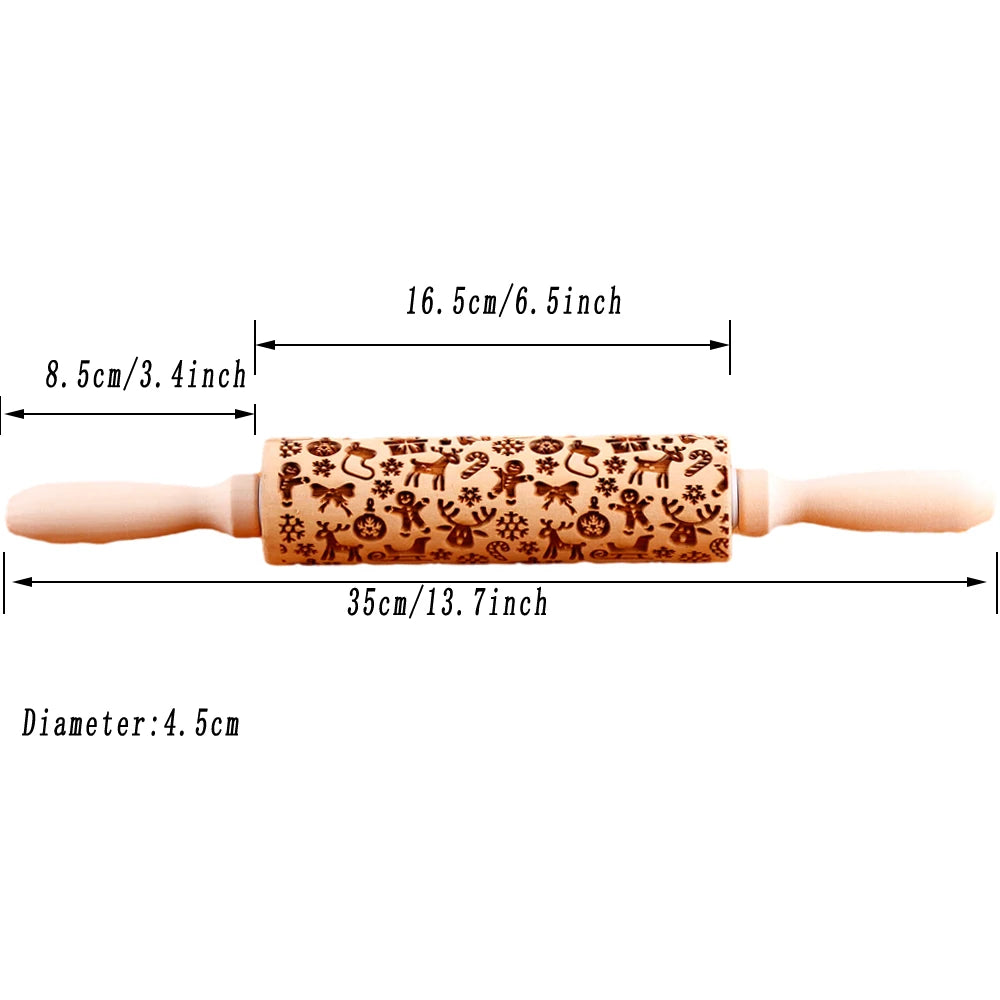 Wooden Christmas Embossed Rolling Pin For Pastry Baking | Yazijico™ 