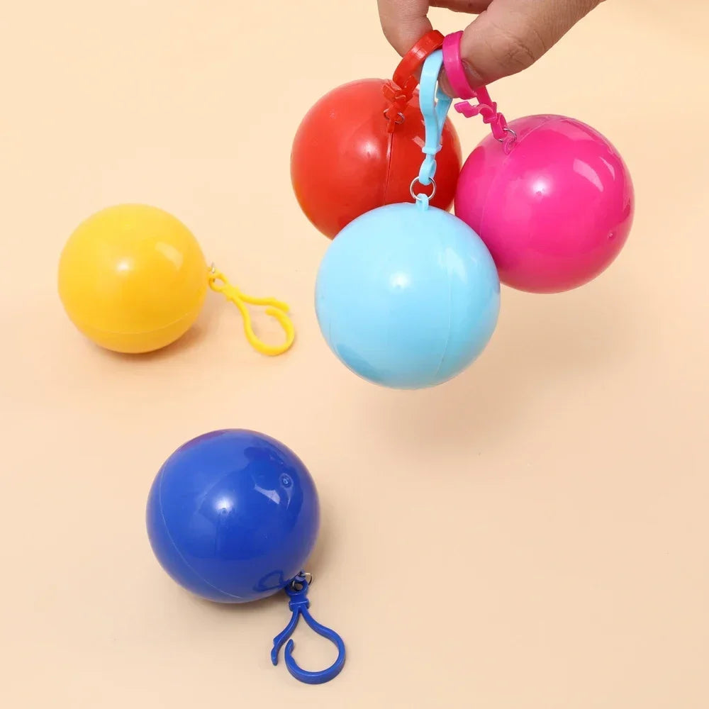 Mini Raincoats Ball for Adults Kids Disposable Rain Ponchos Rainwear Cloak Rain Gear Keyring Ball with Hook