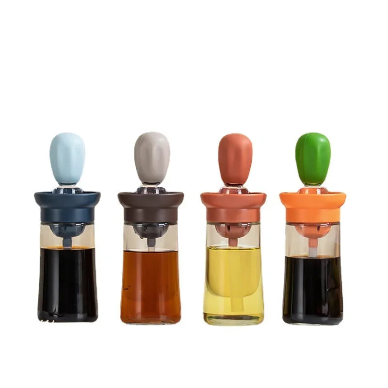 Kitchen oil bottle silicone brush oil container with brush suitable for kitchen cooking pancake baking barbecue utensils