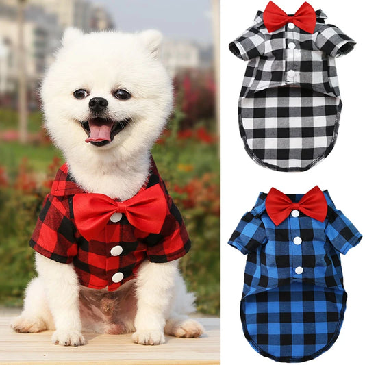 Pet Clothes Dogs Plaid Striped Shirt Suit Wedding Dress | Yazijico™ 