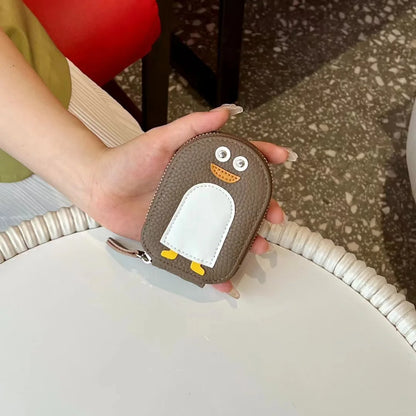 Cowhide Small Penguin Shape Card Holder Coin Purse Cartoon Cute Genuine Cow Leather Zipper Purses Mini Wallet