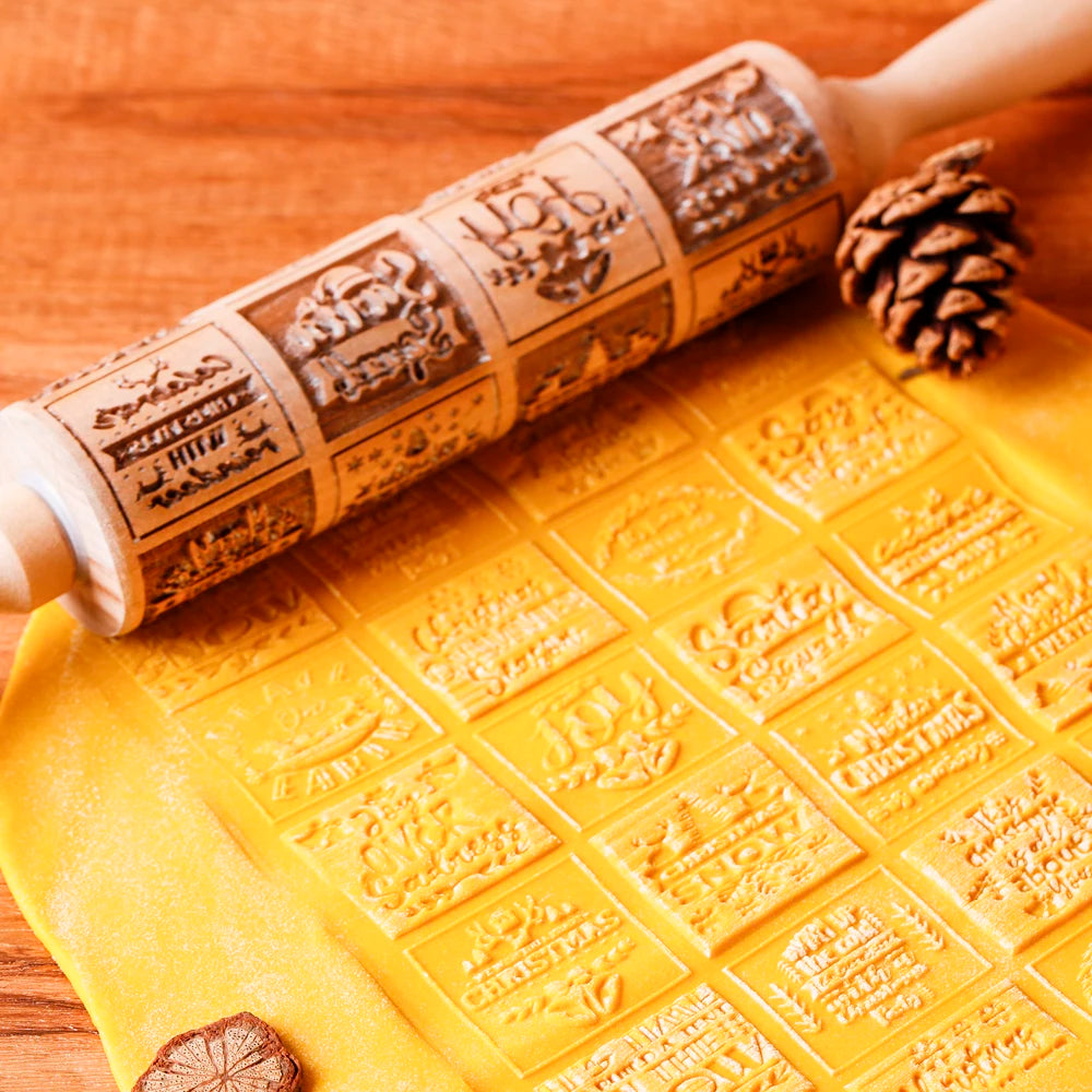 Wooden Christmas Embossed Rolling Pin For Pastry Baking | Yazijico™ 