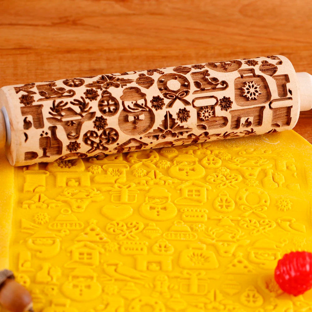 Wooden Christmas Embossed Rolling Pin For Pastry Baking | Yazijico™ 