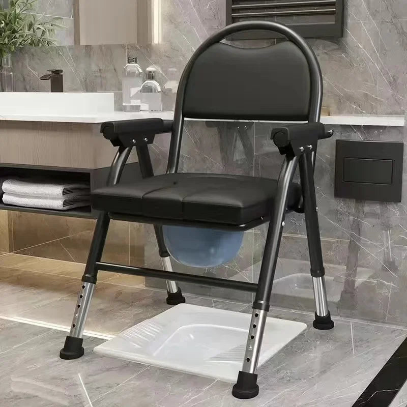 Foldable Toilet Seat Chair Adjustable Soft Adult Commode Portable Heavy Duty For Elderly Pregnant Removable No-Slip Feet
