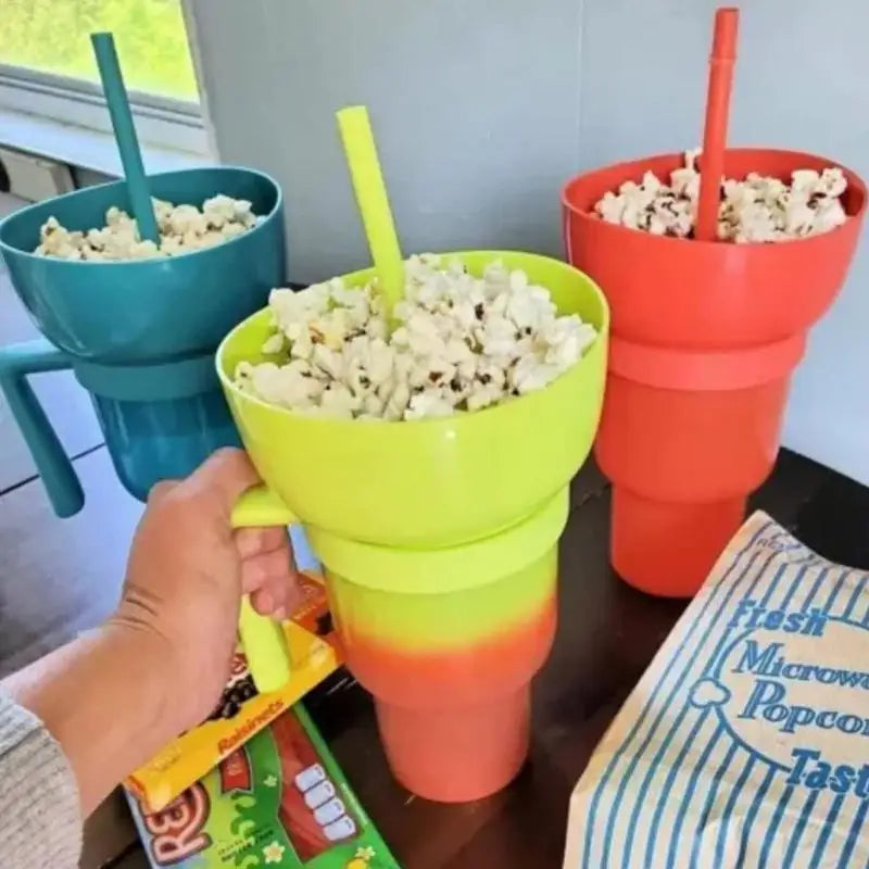 Snack Bowl Drink Cup Splash Proof Leakproof Portable 