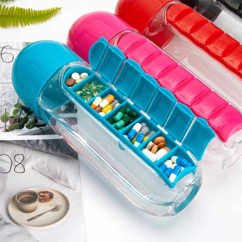 2 in 1 600ml 7 Grids Medicine Box Water Cup | Yazijico™