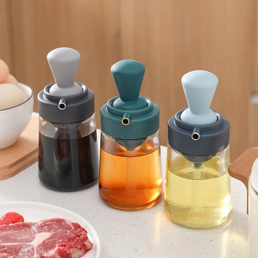 Glass Oil Bottle With Silicone Brush Kitchen Utensil | Yazijico™ 