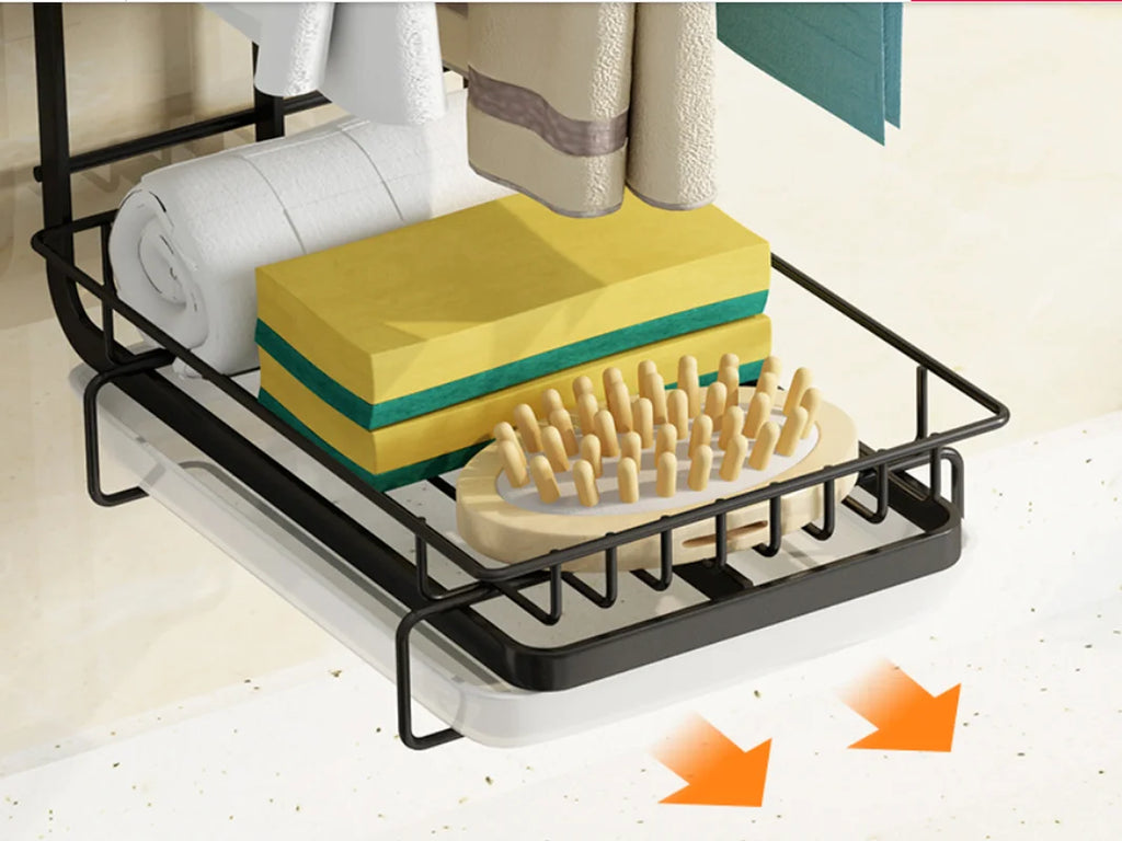 Organizer with Multipurpose Rag Rack Sponge Holder Dishcloth Soap Drain Storage Hand Towel Hang
