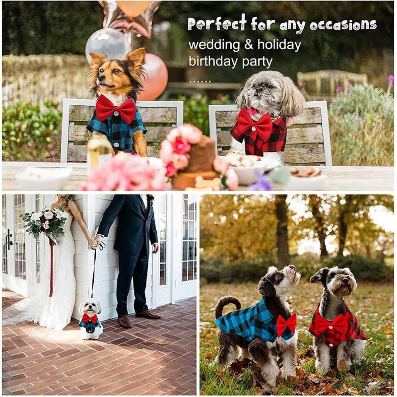 Pet Clothes Dogs Plaid Striped Shirt Suit Wedding Dress | Yazijico™ 