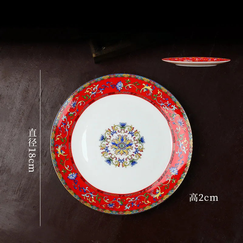 Creative Enamel Colored Ceramic Dinner Plate Set Chinese 
