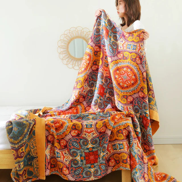 Japanese cotton blankets and throws gauze flowers sofa towel summer  | Yazijico™