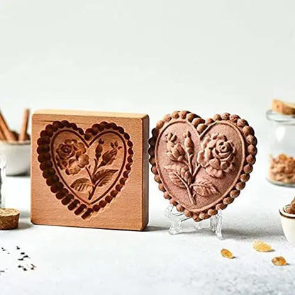 Wooden Shortbread Mold Raspberry Heart Carved | Yazijico™