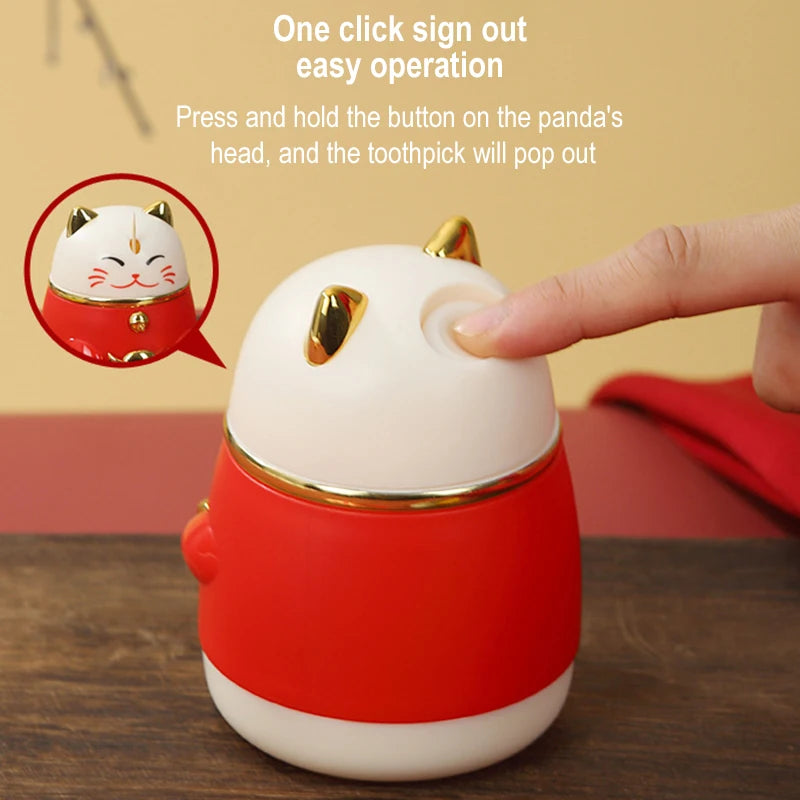 Toothpick Box Lucky Cat Shape Push-type Automatic Pops Up  | Yazijico™ 