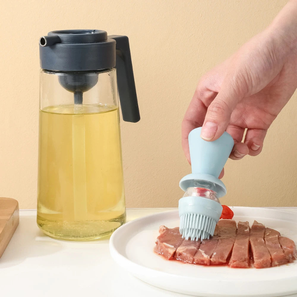 Glass Oil Bottle With Silicone Brush Kitchen Utensil | Yazijico™ 