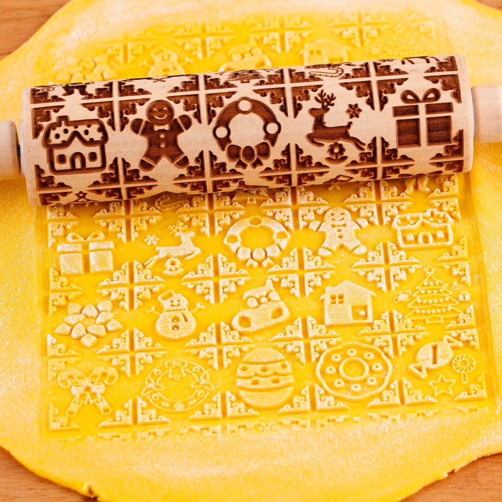 Wooden Christmas Embossed Rolling Pin For Pastry Baking | Yazijico™ 