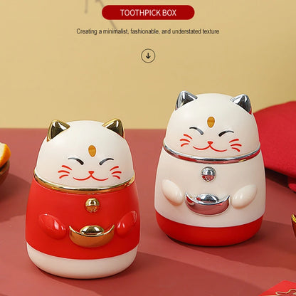 Toothpick Box Lucky Cat Shape Push-type Automatic Pops Up  | Yazijico™ 