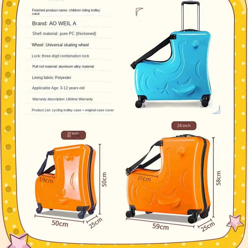 Cute Pony  Children Rolling Luggage Spinner Suitcase  | Yazijico™ 