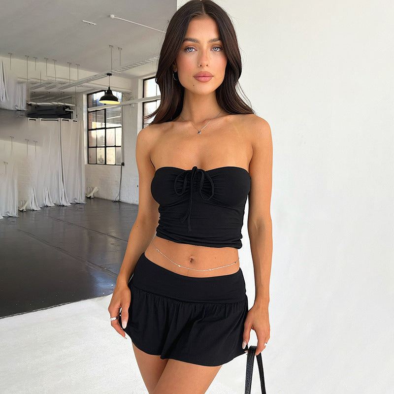 Suits Sleeveless Tube Top And Pleating Skirt 