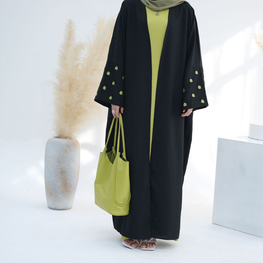 Turkey Dubai Clover Embroidery Elegant Cardigan Dress