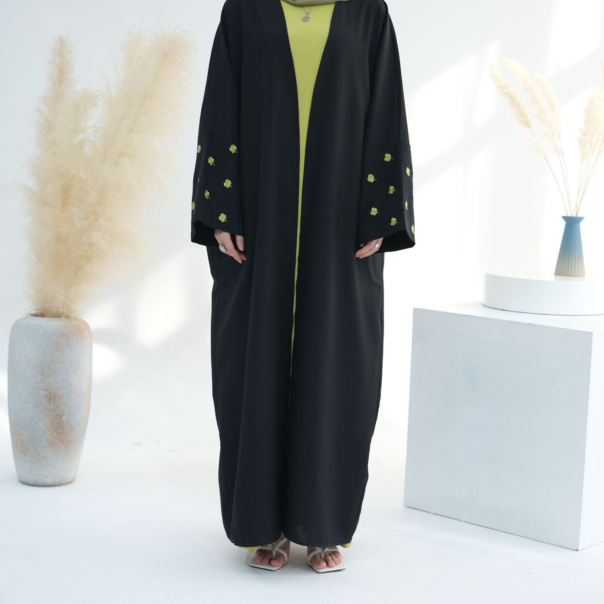 Turkey Dubai Clover Embroidery Elegant Cardigan Dress