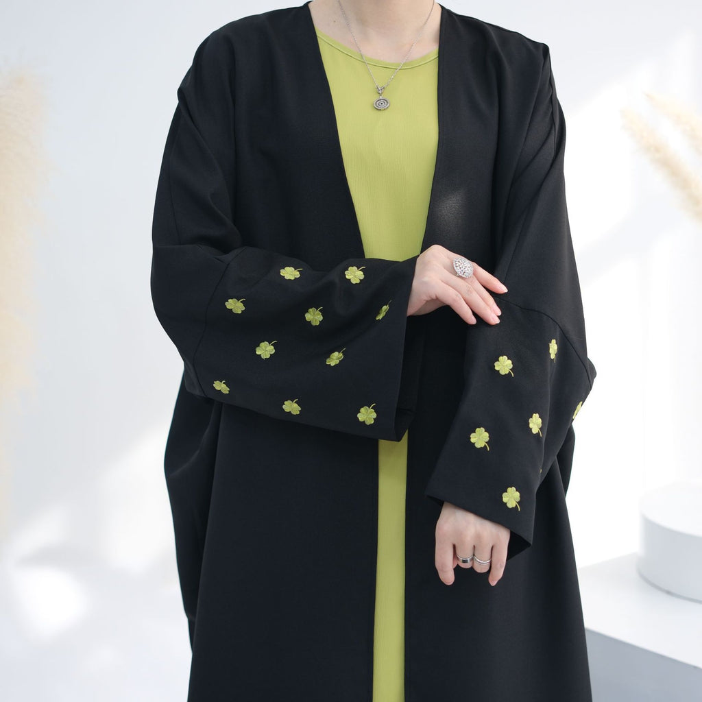 Turkey Dubai Clover Embroidery Elegant Cardigan Dress