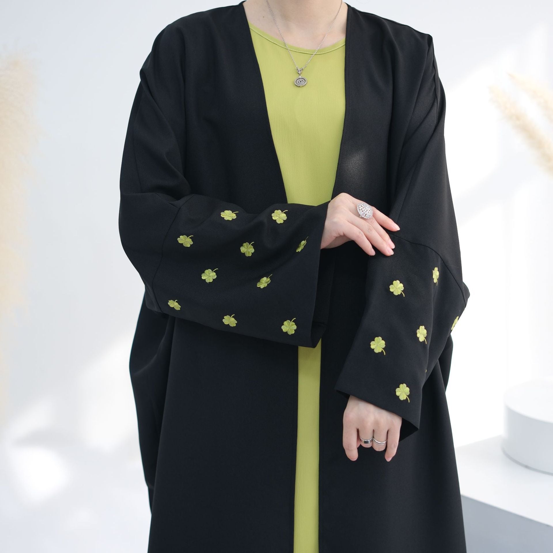 Turkey Dubai Clover Embroidery Elegant Cardigan Dress