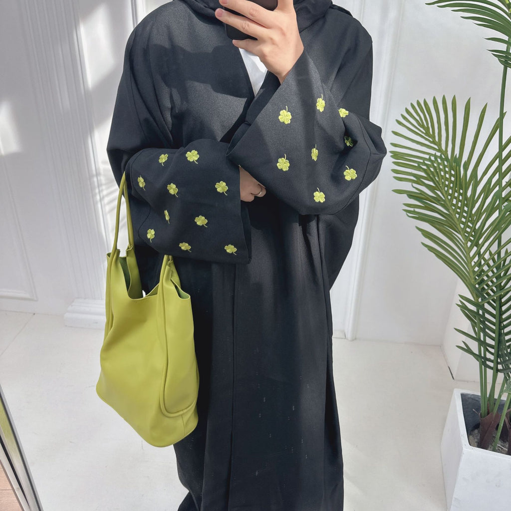 Turkey Dubai Clover Embroidery Elegant Cardigan Dress