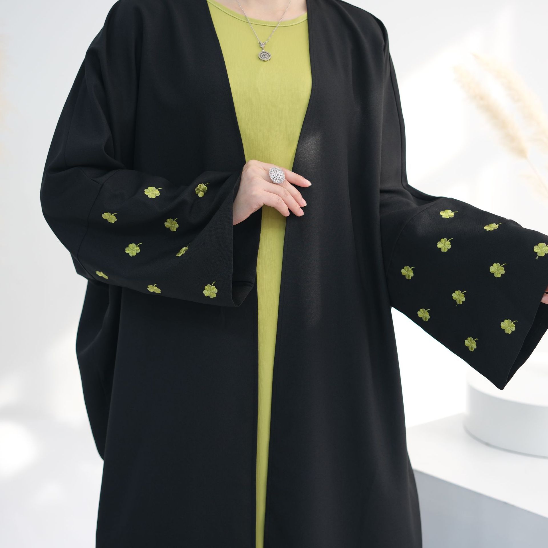 Turkey Dubai Clover Embroidery Elegant Cardigan Dress