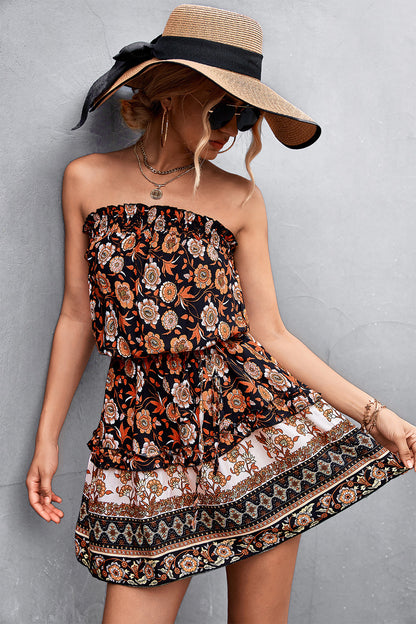 Women's Bohemian Floral Print Strapless 