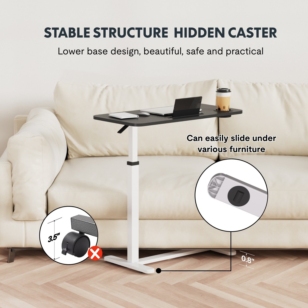 Standing Rolling Desk With Hidden Wheels Side | Yazijico™ 