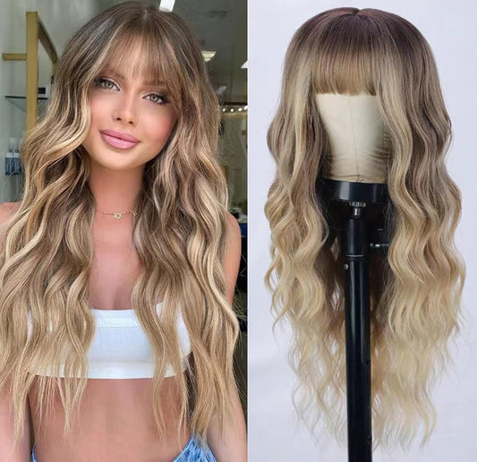 Long Ash Blonde Wig With Bangs Natural | Yazijico™ 