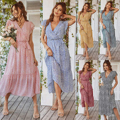Summer Dresses Ruffle Cap Sleeve V Neck  Yazijico™