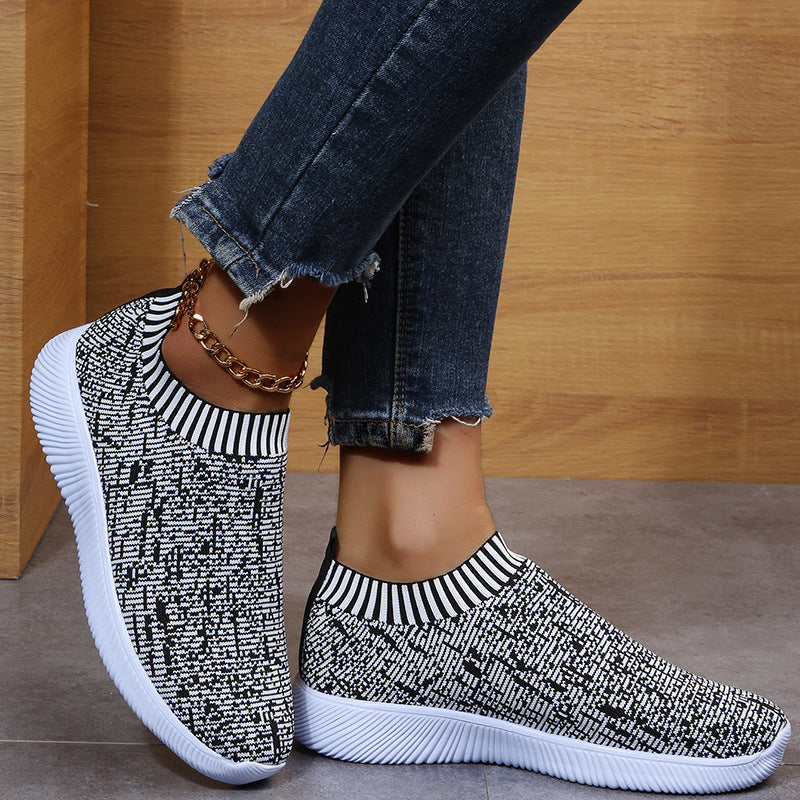 Sneakers Stripe Knit Sock Shoes Flats  Yazijico™ 