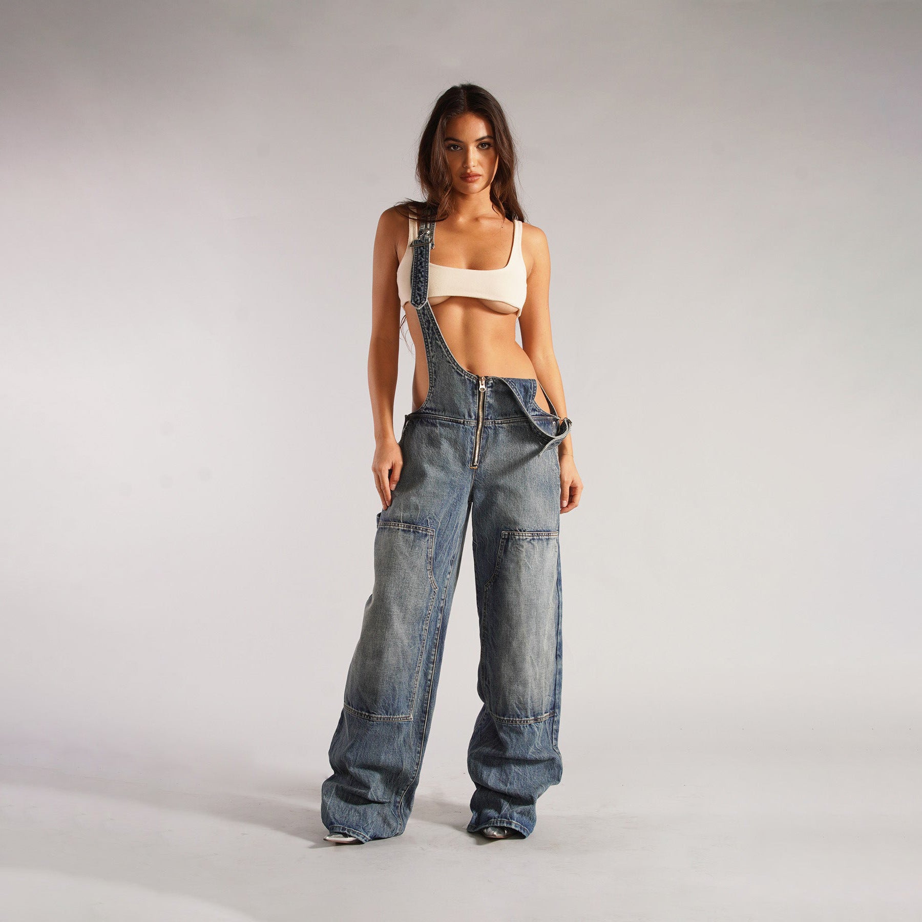 Zipper Denim Overalls Jumpsuit Streetwear | Yazijico™