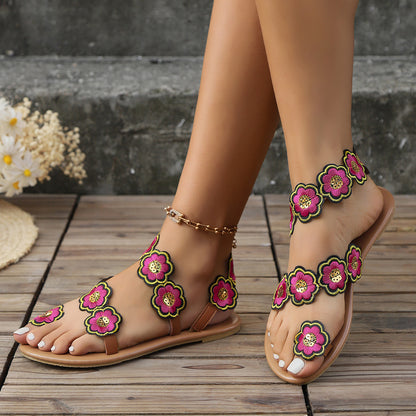 Sandals Ethnic Style Flowers Flat  Summer  Yazijico™