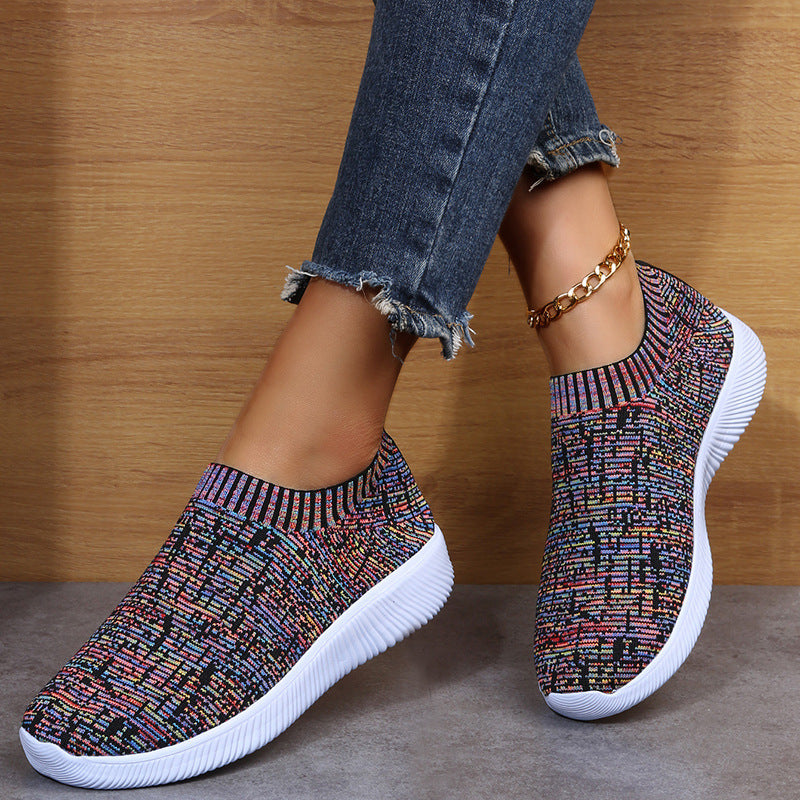 Sneakers Stripe Knit Sock Shoes Flats  Yazijico™ 