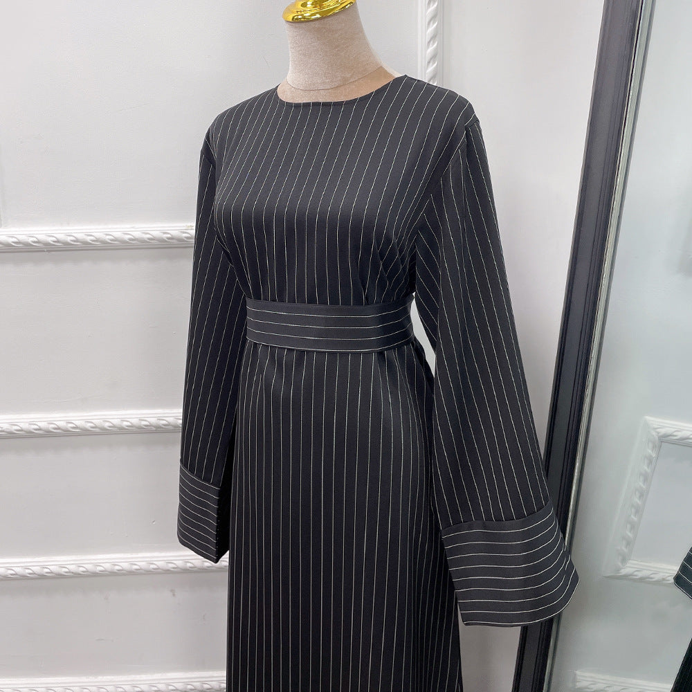 Middle East Stripe Tunneled Long Dress Women   Yazijico™