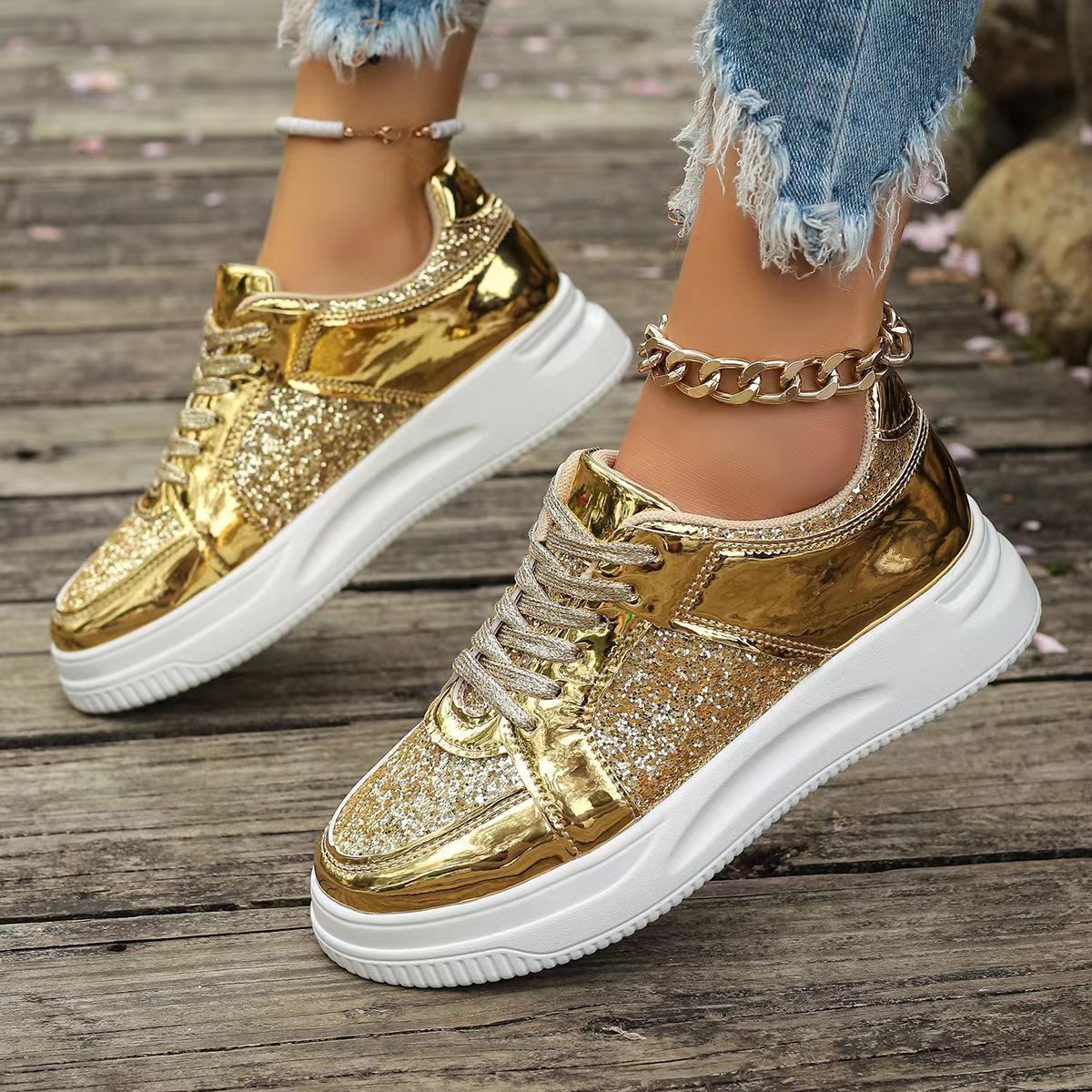 Sneakers Shoes With Sequin Design Casual Sports | Yazijico™ 