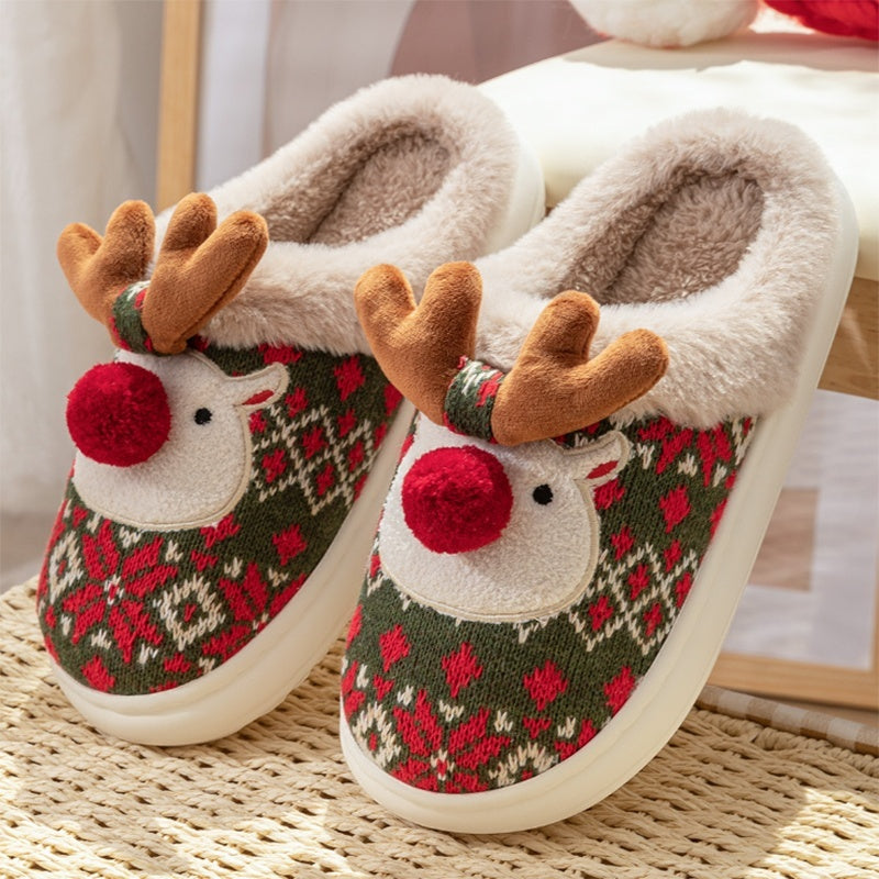 Cute Christmas Elk Plush Slippers Winter | Yazijico™ 